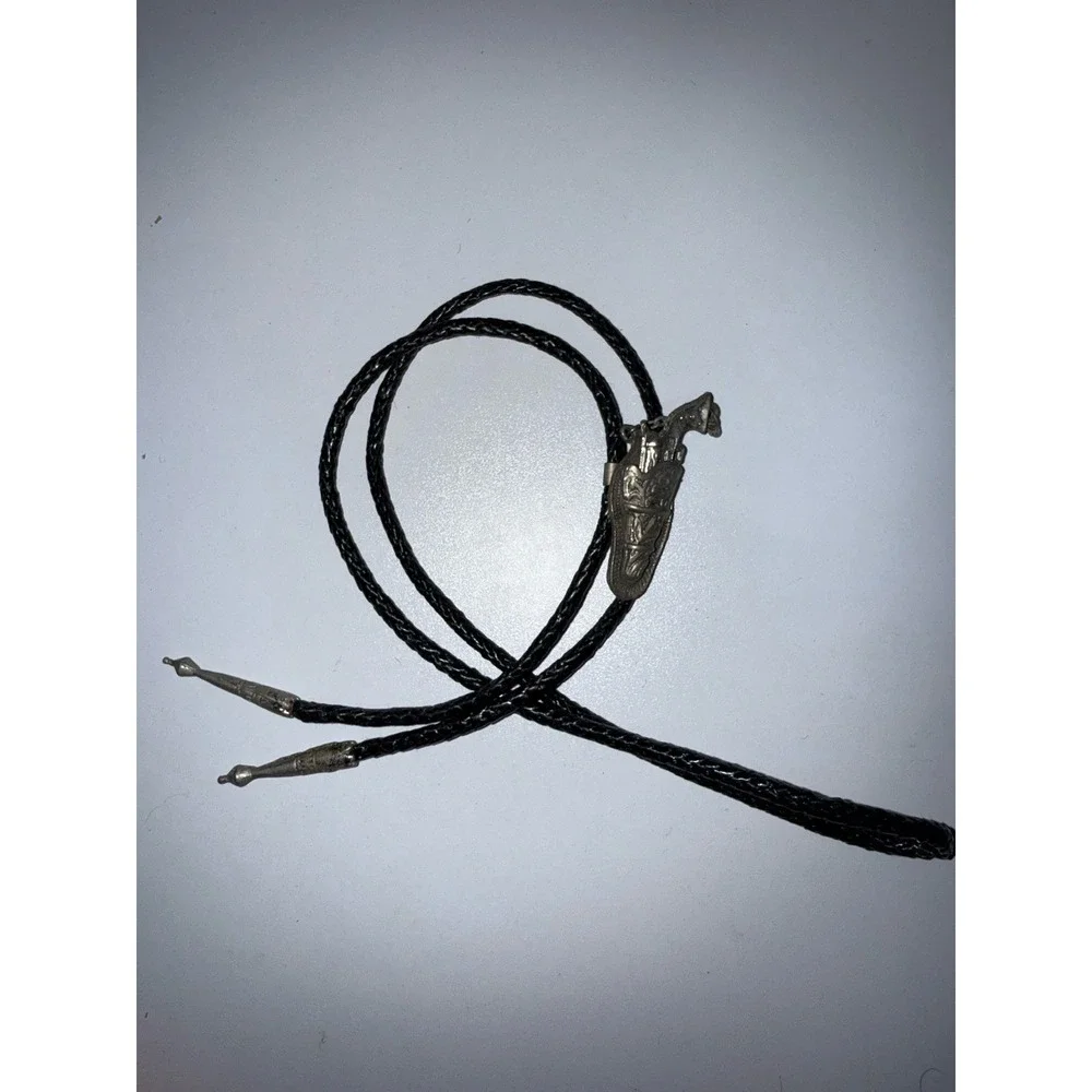 Vintage Mens Western Bolo Tie Slide with Gun in Holster Metal Gunslinger Necktie